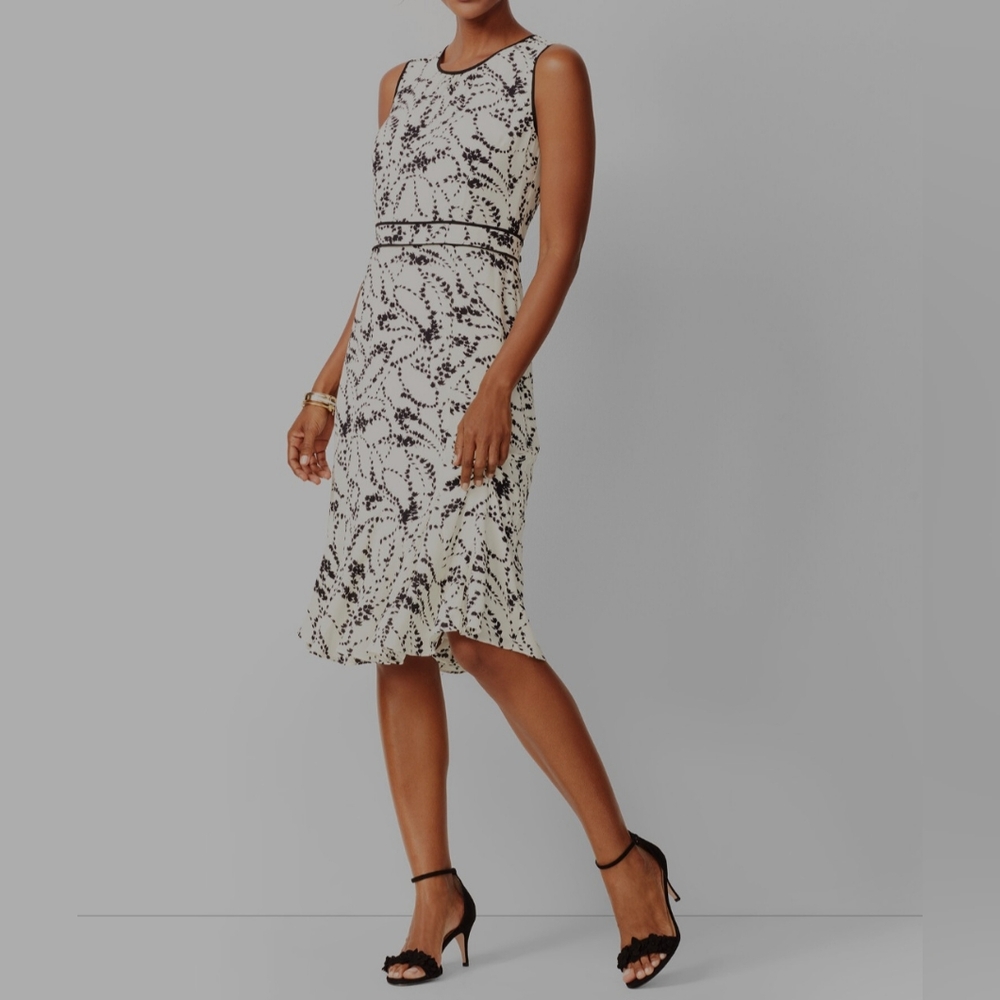 Talbots Petite Plus Black and White Floral Flounce-Hem Dress Size 16wp